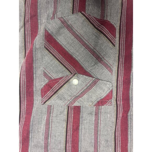 Wrangler Mens Western Short-Sleeve Shirt XL Red & Gray Striped 65% Cotton 35% Po - Picture 3 of 3